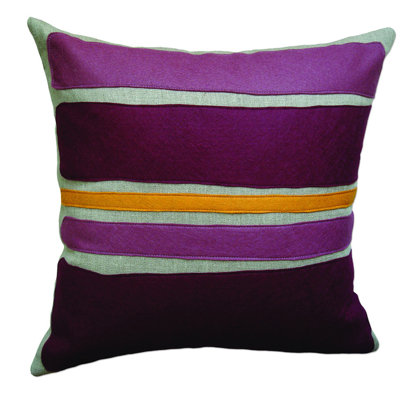 Design Applique Big Pods Linen Throw Designer Plum Purple Pillow Cushion 16